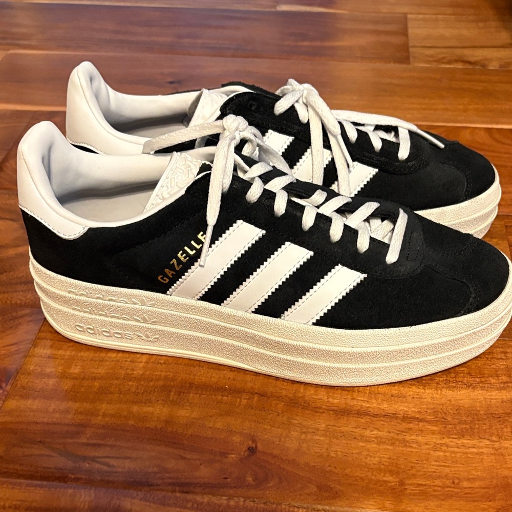 Adidas Gazelle Black and White Platform Sneakers
